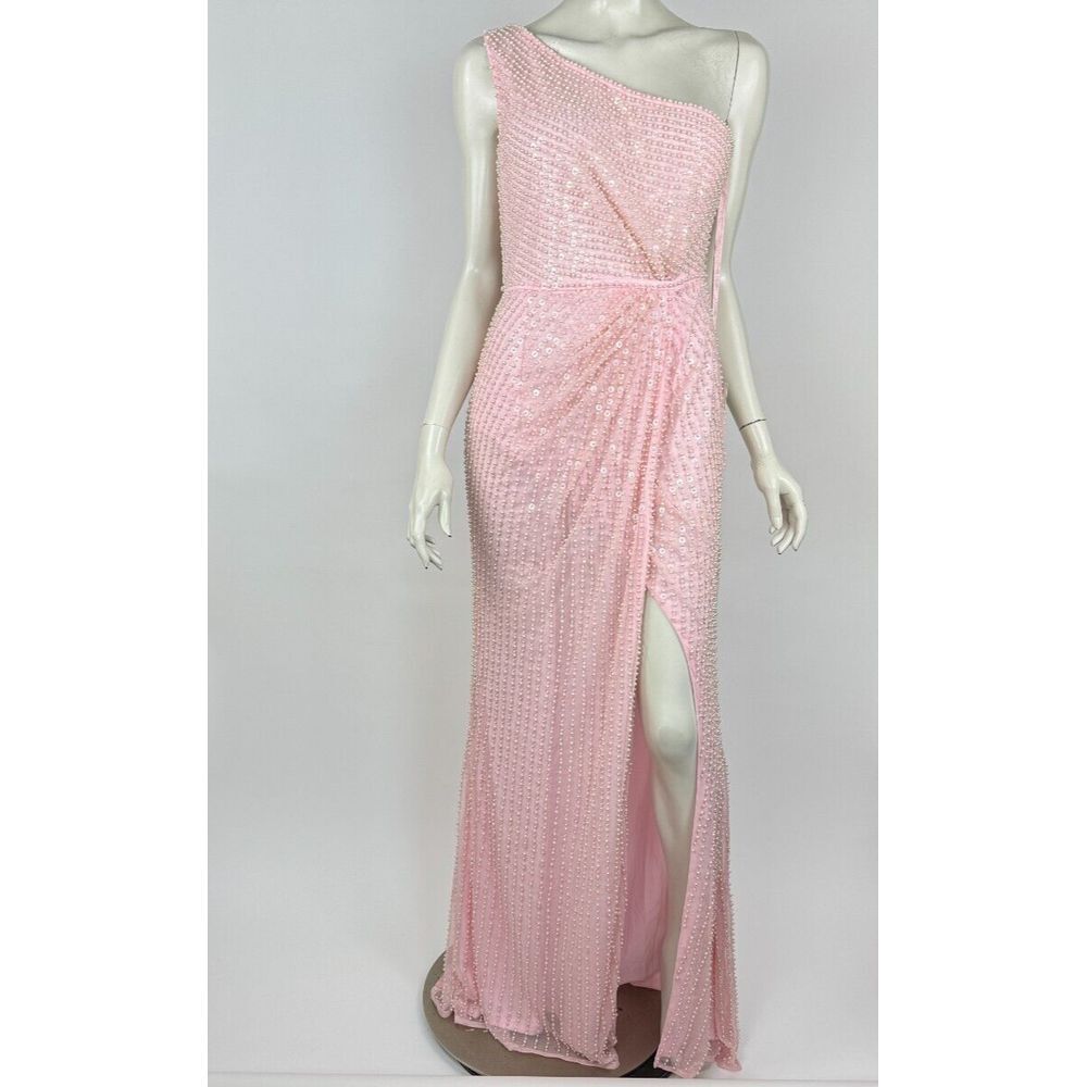 Mac Duggal Pearl Beaded High‎ Slit Gown Dress Women 8 NWD Sleeveless Lined Pink